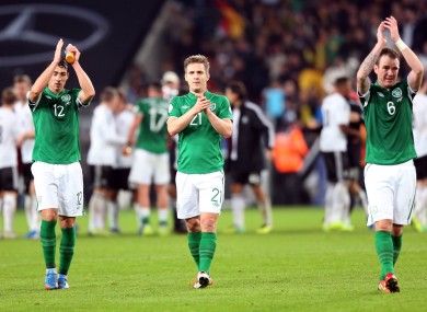 Stephen Kelly, Kevin Doyle and Glenn Whelan after the recent defeat to Germany.