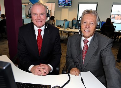 Northern Ireland Deputy First Minister Martin McGuinness and First Minister Peter Robinson visiting Stream Global Services in east Belfast.