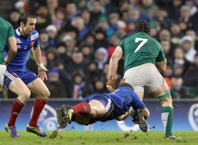 Sean O'Brien (No. 7) goes on the charge against France.