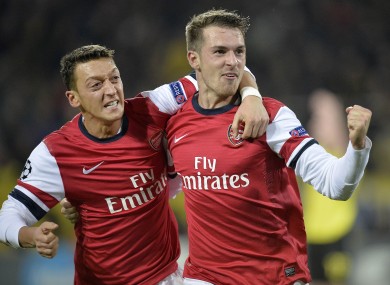 Aaron Ramsey (right) celebrates his goal.